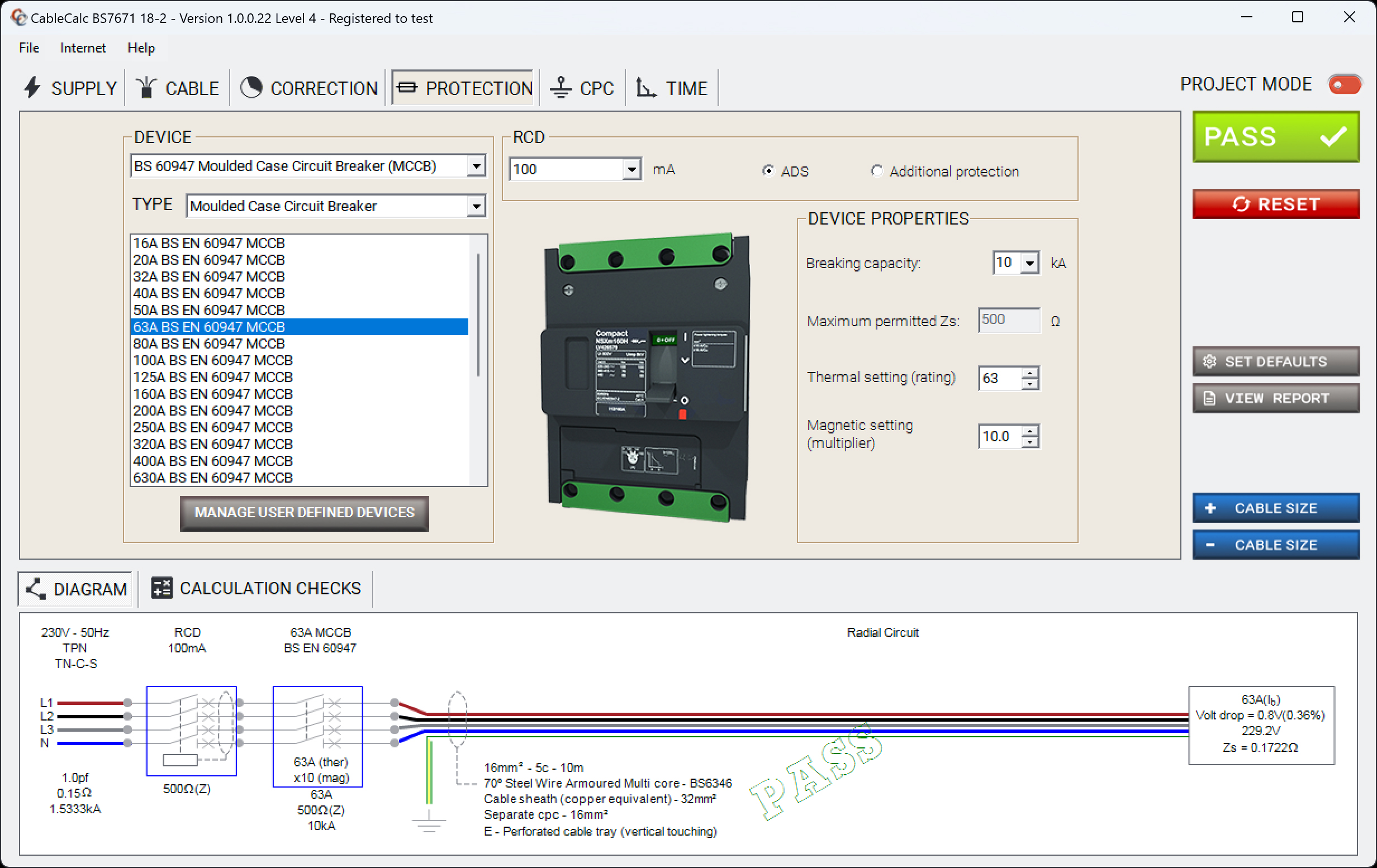 screenshot of CableCalc BS7671
